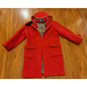 Women's Burberry Red Duffle Coat with Plaid Lining